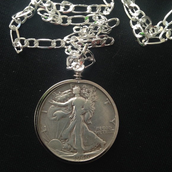 1946 Silver Half Dollar Coin, 18in 925 Chain - Picture 3 of 8